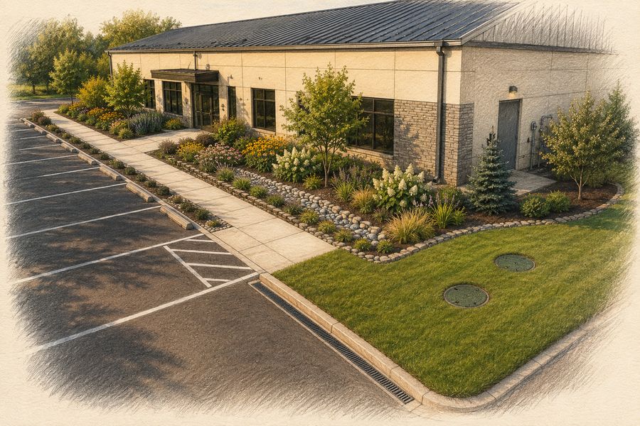 Same frontage with native beds and drainage